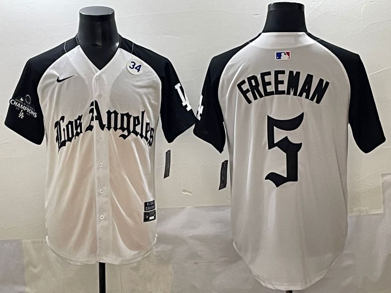 Men 2025 Los Angeles Dodgers #5 Freeman White black Five generations Joint Name Nike MLB Jersey style 52610->los angeles dodgers->MLB Jersey
